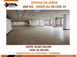 ARRIENDO O VENTA OFICINAS 800 M2 EN CALLE 90 -CHICO