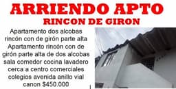 Apartamento dos alcobas rincón de girón parte baja