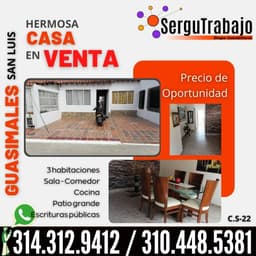 Se vende hermosa casa en Guasimales / San Luis