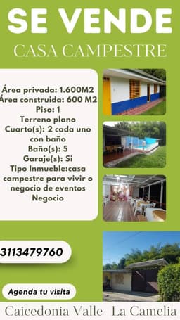 CASA CAMPESTRE  EN VENTA CON PISCINA EN CAICEDONIA VALLE