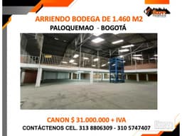 ARRIENDO BODEGA DE 1.460 M2 EN PALOQUEMAO